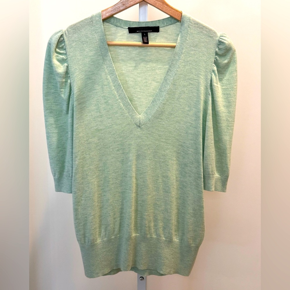 White House Black Market Womens Large Green Cashmere Blend Pullover Sweater NWOT